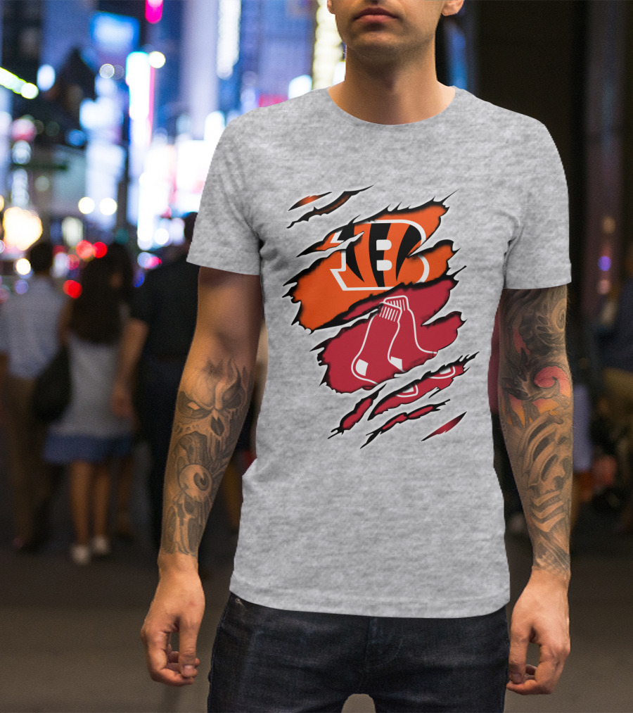 Bengals Redsox Claw Marks Logo Crossover T-Shirt