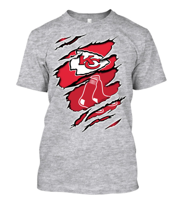 Chiefs Redsox KC Logo And Sox Emblem Torn T-Shirt