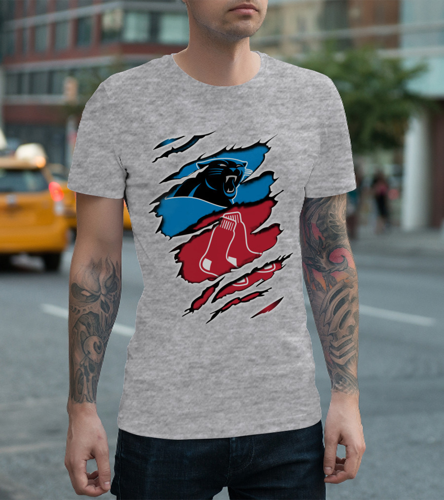 Panthers Red Sox Rip Design Blue Red T-Shirt