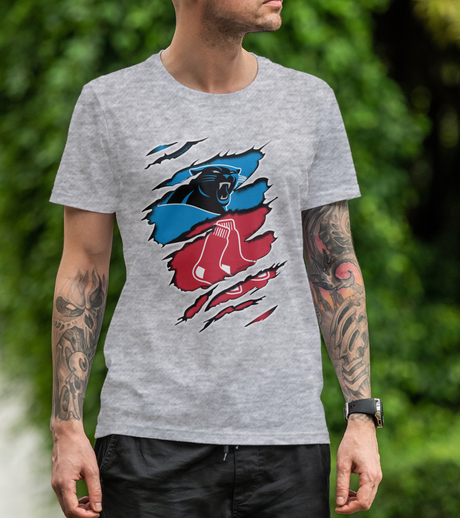Panthers Red Sox Rip Design Blue Red T-Shirt