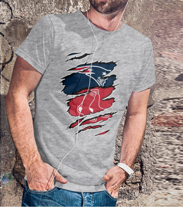 Patriots Red Sox Logos Torn T-Shirt