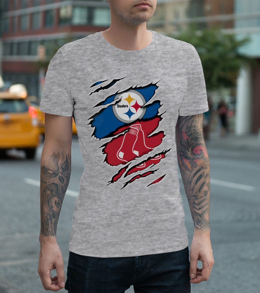Steelers Redsox Logo Fusion Rip T-Shirt