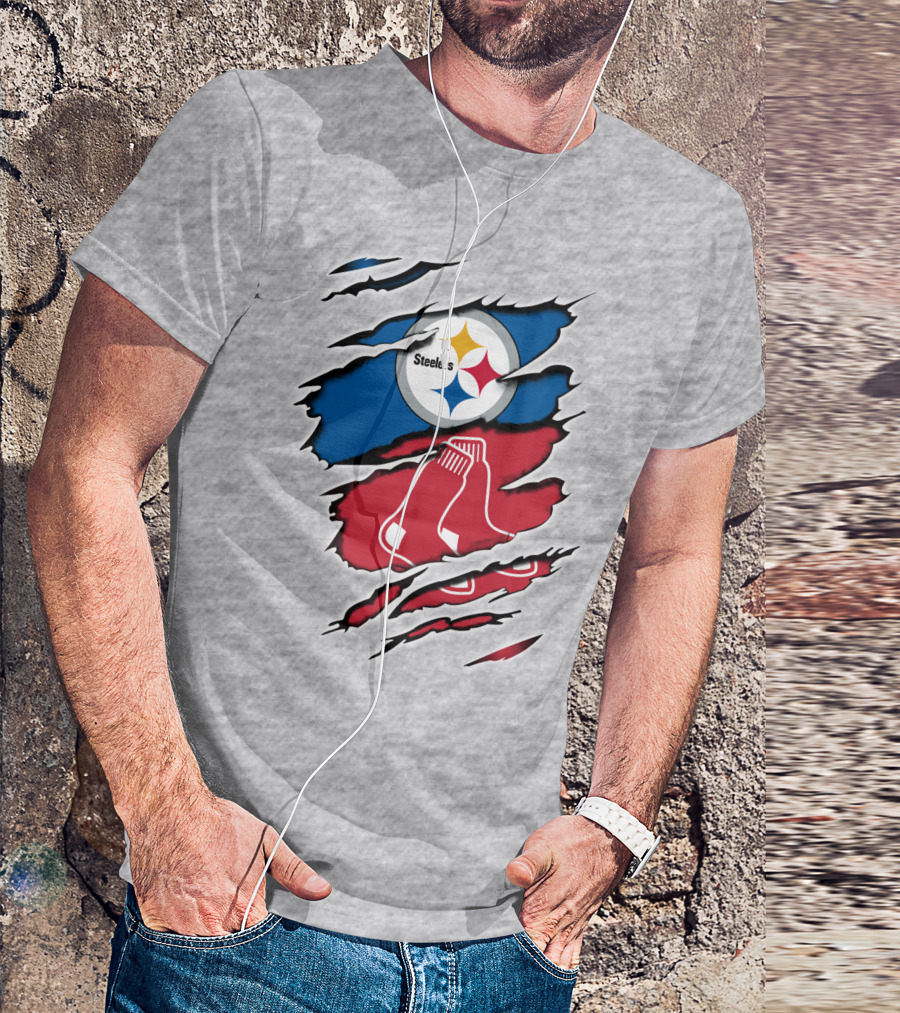 Steelers Redsox Logo Fusion Rip T-Shirt