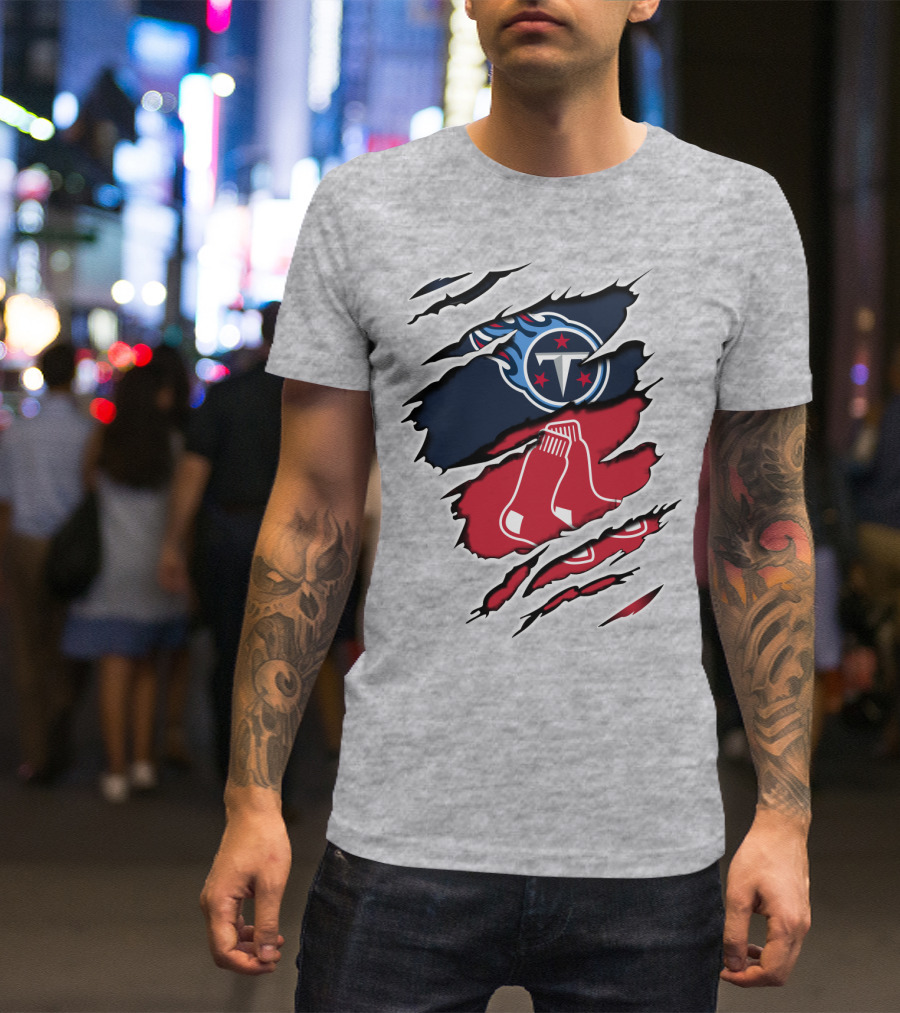 Titans Redsox Ripped NFL MLB Crossover T-Shirt