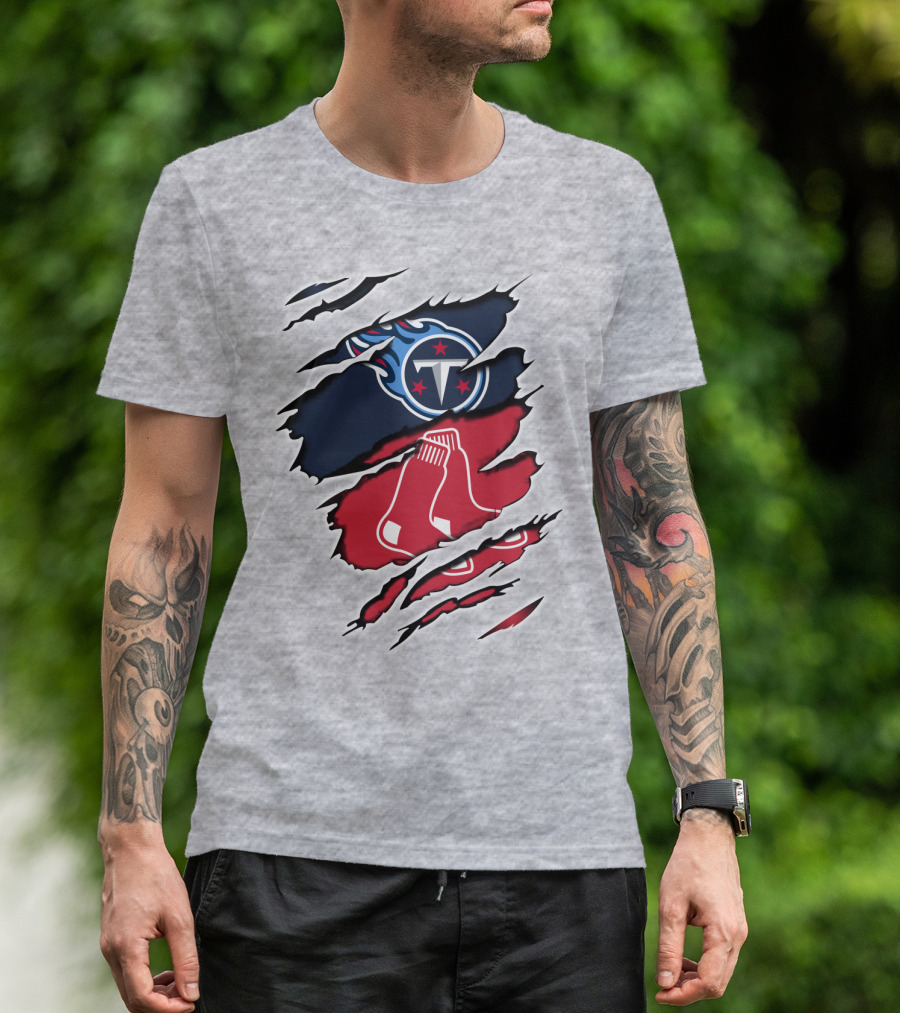 Titans Redsox Ripped NFL MLB Crossover T-Shirt