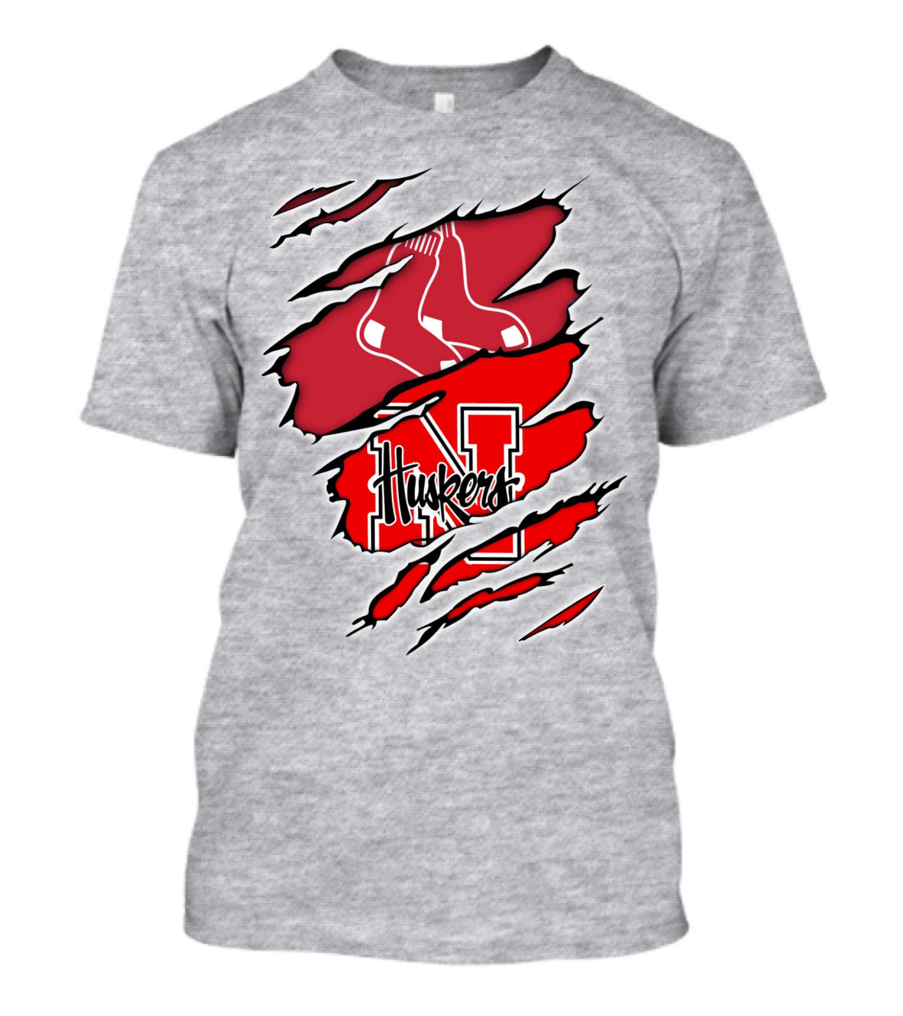 Huskers Red Sox Logo Mashup Nebraska N T-Shirt
