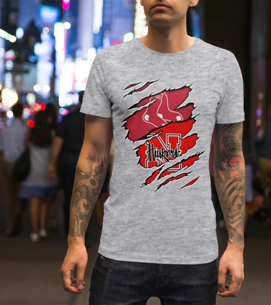 Huskers Red Sox Logo Mashup Nebraska N T-Shirt