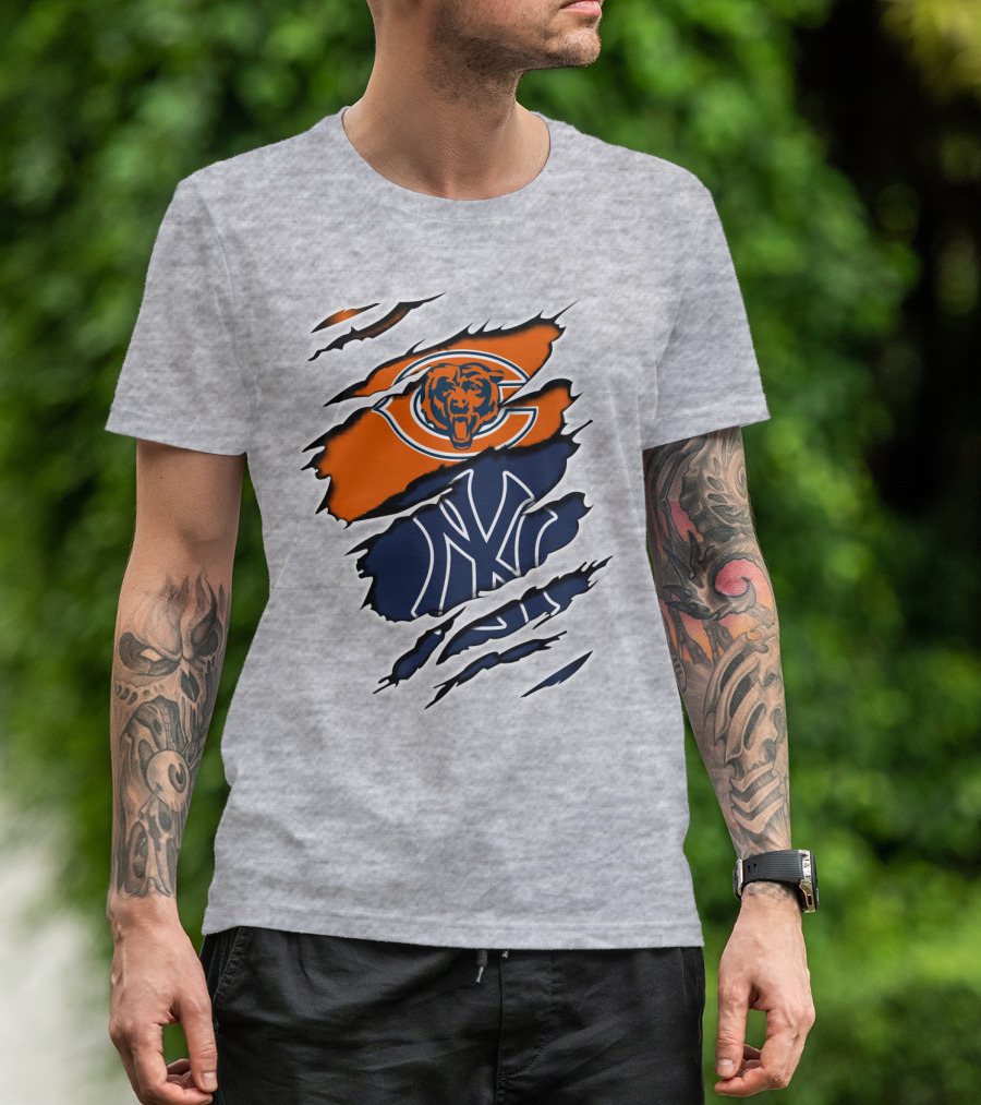 Bears Yankees Mashup Logo Rip T-Shirt