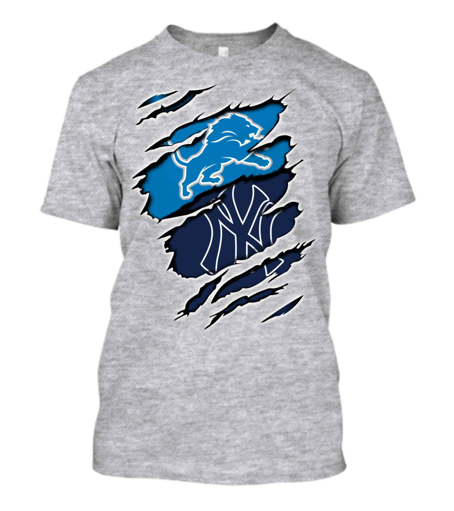 Detroit Lions And New York Yankees Ripped Claw T-Shirt
