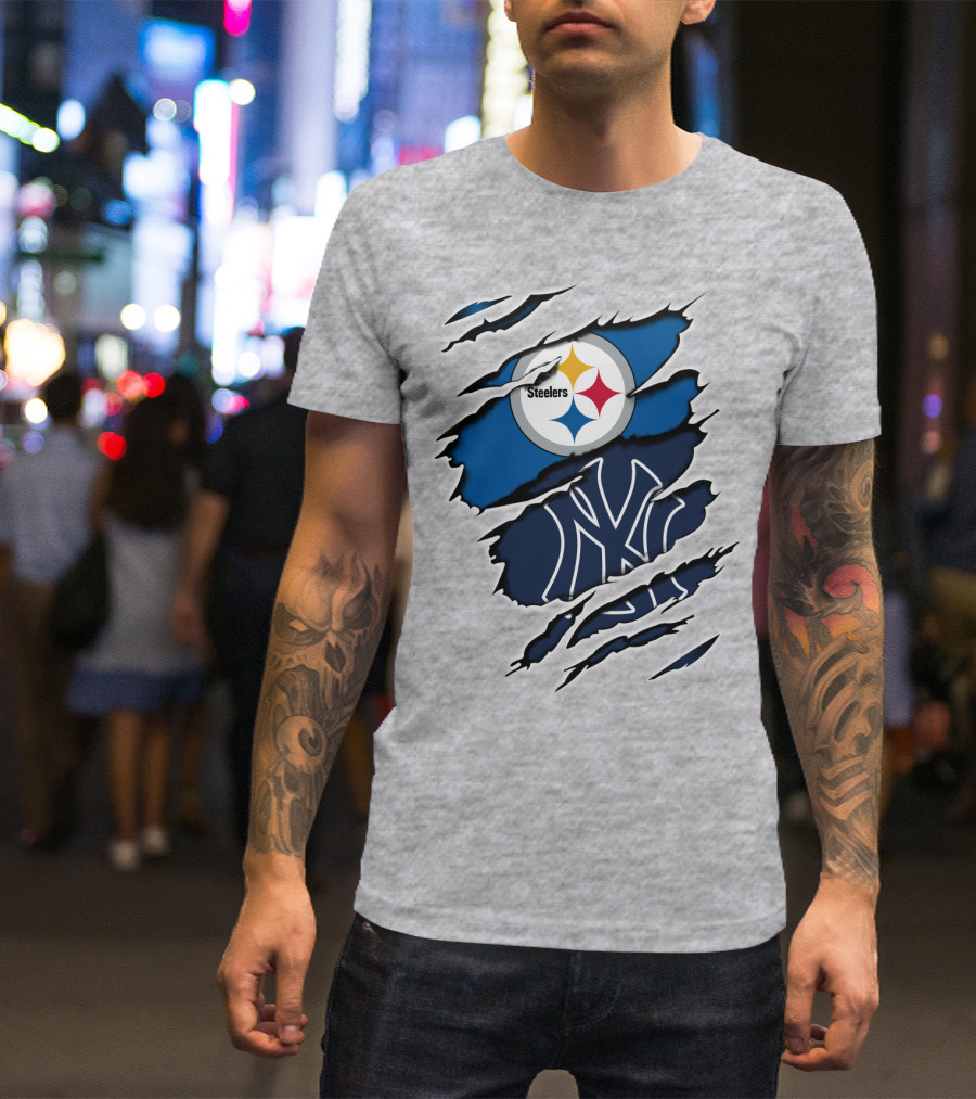 Steelers Yankees Logo Fusion Ripped Effect T-Shirt