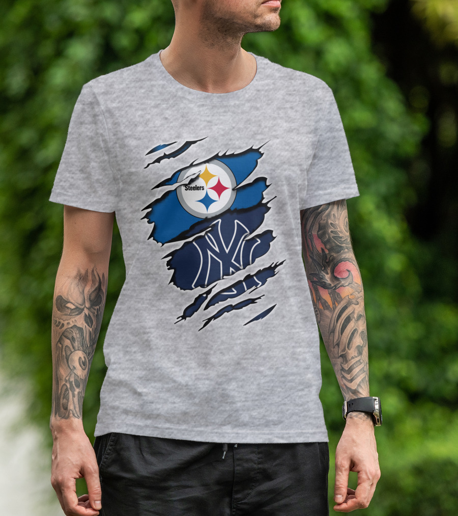 Steelers Yankees Logo Fusion Ripped Effect T-Shirt