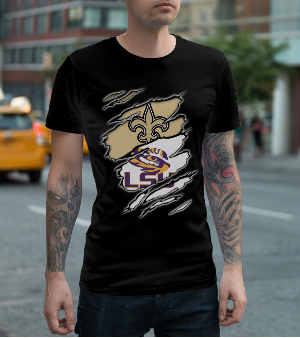Saints Fleur-de-Lis And LSU Tigers Eye Logo Integration T-Shirt
