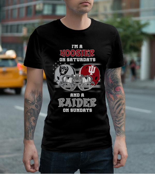 I'm A Hoosier On Saturdays And A Raider On Sundays Helmet T-Shirt