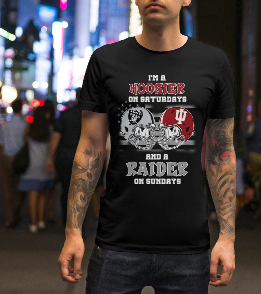 I'm A Hoosier On Saturdays And A Raider On Sundays Helmet T-Shirt