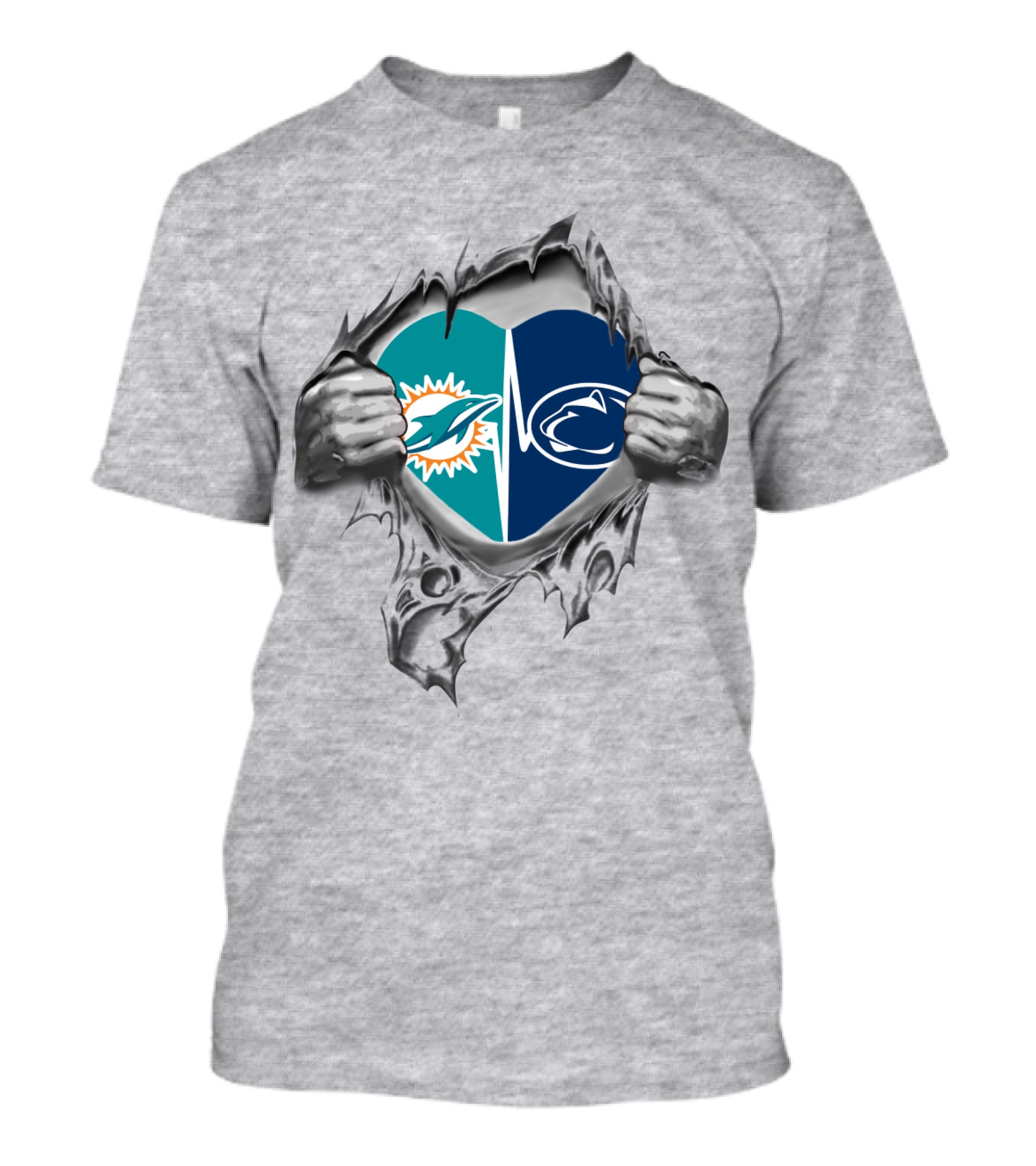 Dolphins Penn State Heart Torn Open T-Shirt