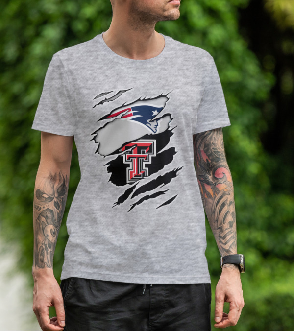New England Patriots Texas Tech Red Raiders Logo Collaboration T-Shirt