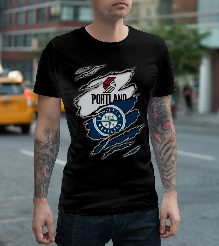 Portland Blazers Seattle Mariners Fan Collaboration T-Shirt