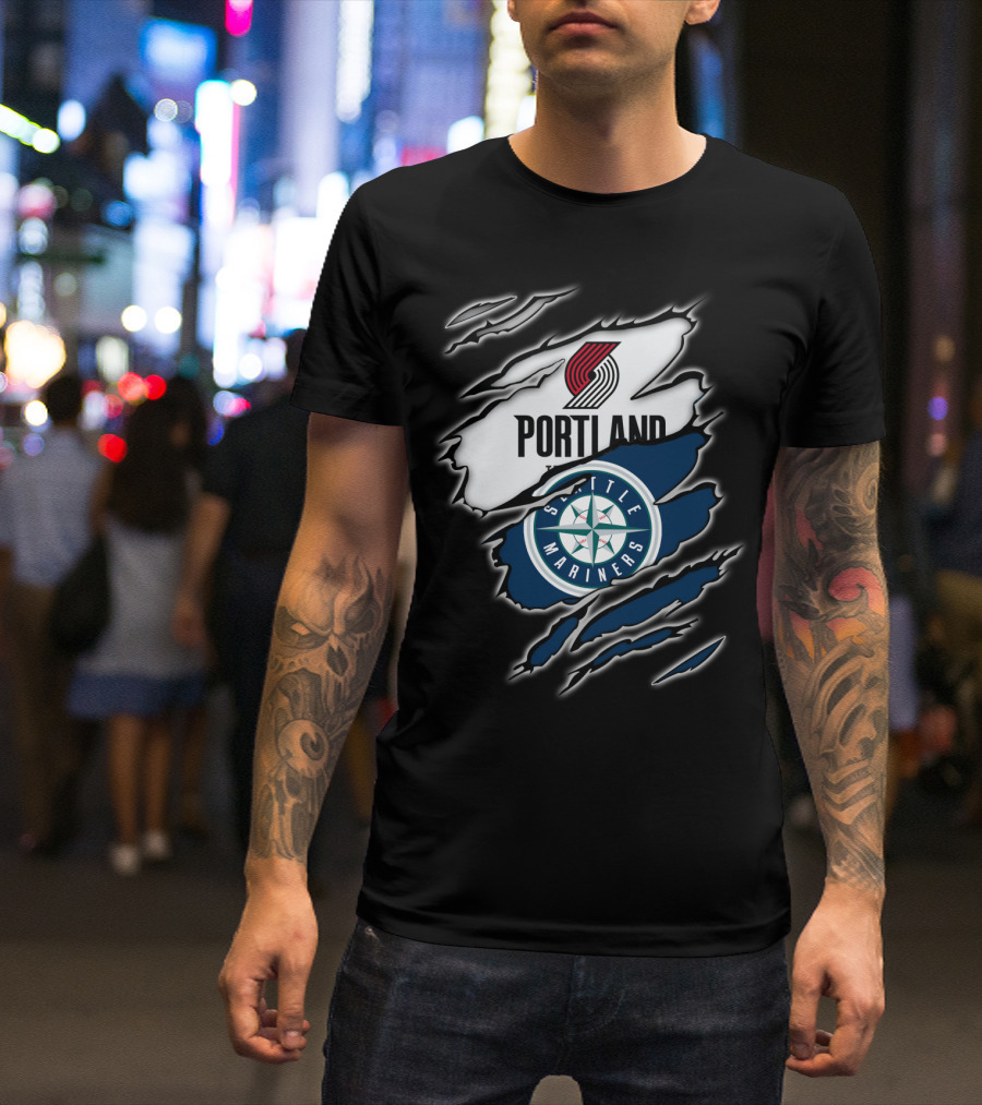 Portland Blazers Seattle Mariners Fan Collaboration T-Shirt
