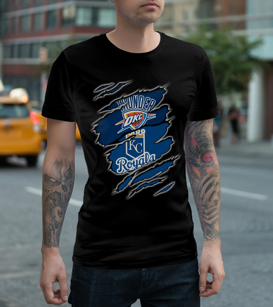 Oklahoma City Thunder KC Royals Emblem Mashup T-Shirt