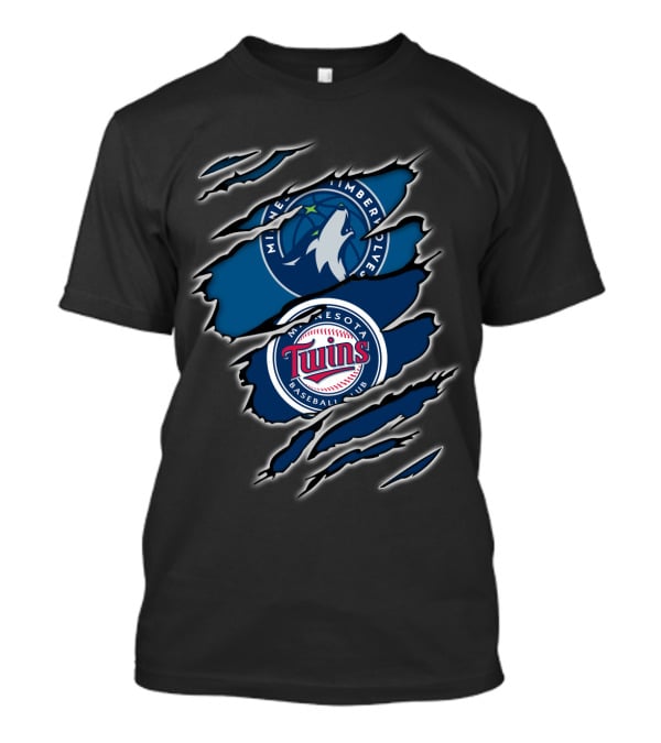 Minnesota Timberwolves Minnesota Twins Baseball Club Logo Claw Marks T-Shirt