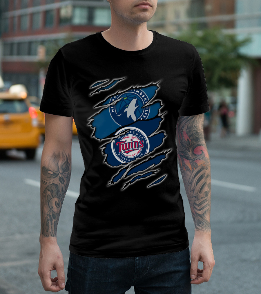 Minnesota Timberwolves Minnesota Twins Baseball Club Logo Claw Marks T-Shirt