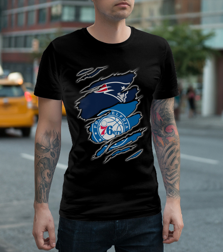 Patriots Philadelphia 76ers Logos Ripped T-Shirt