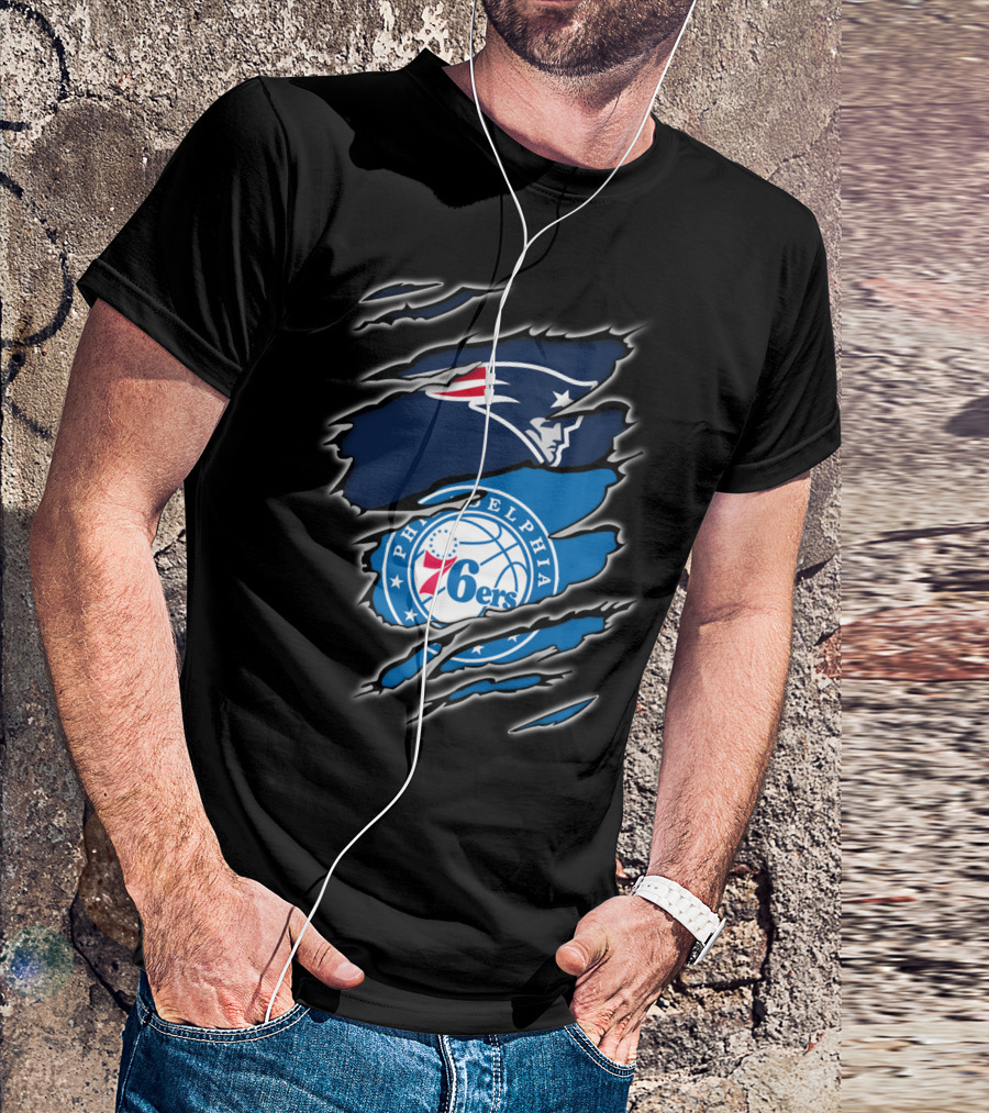 Patriots Philadelphia 76ers Logos Ripped T-Shirt