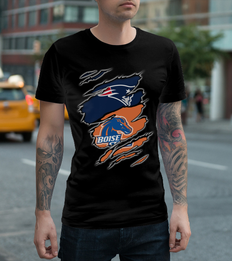 New England Patriots and Boise State Broncos Logo Mashup T-Shirt