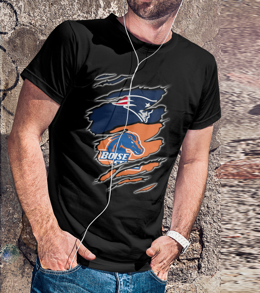 New England Patriots And Boise State Broncos Logo Mashup T-Shirt