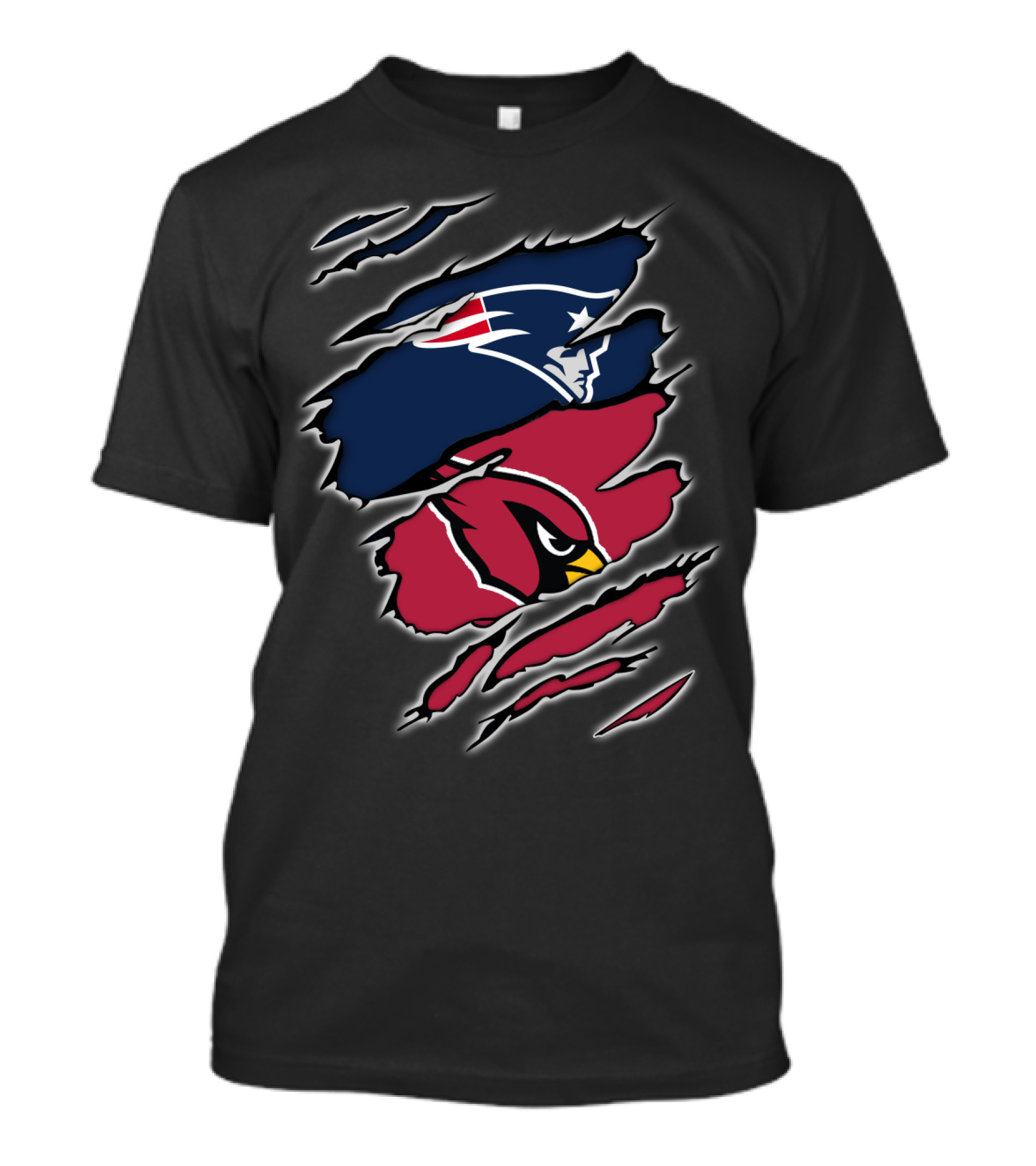 New England Patriots Arizona Cardinals Logos Ripped T-Shirt