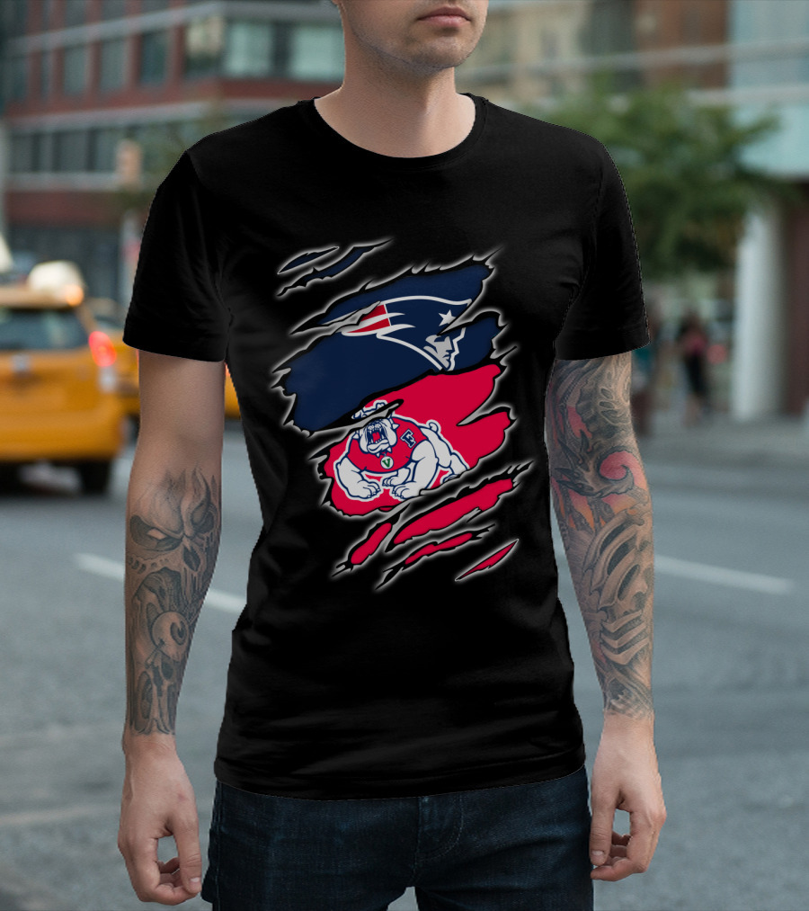 New England Patriots and Fresno State Bulldogs Torn T-Shirt