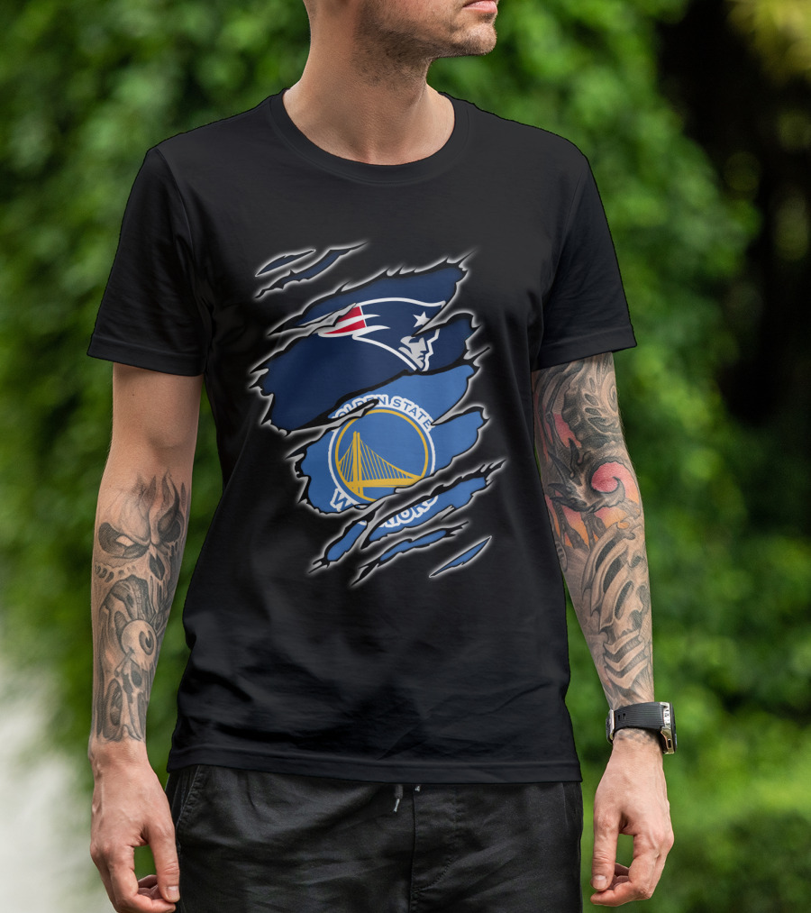 New England Patriots Golden State Warriors Fan Collaboration T-Shirt