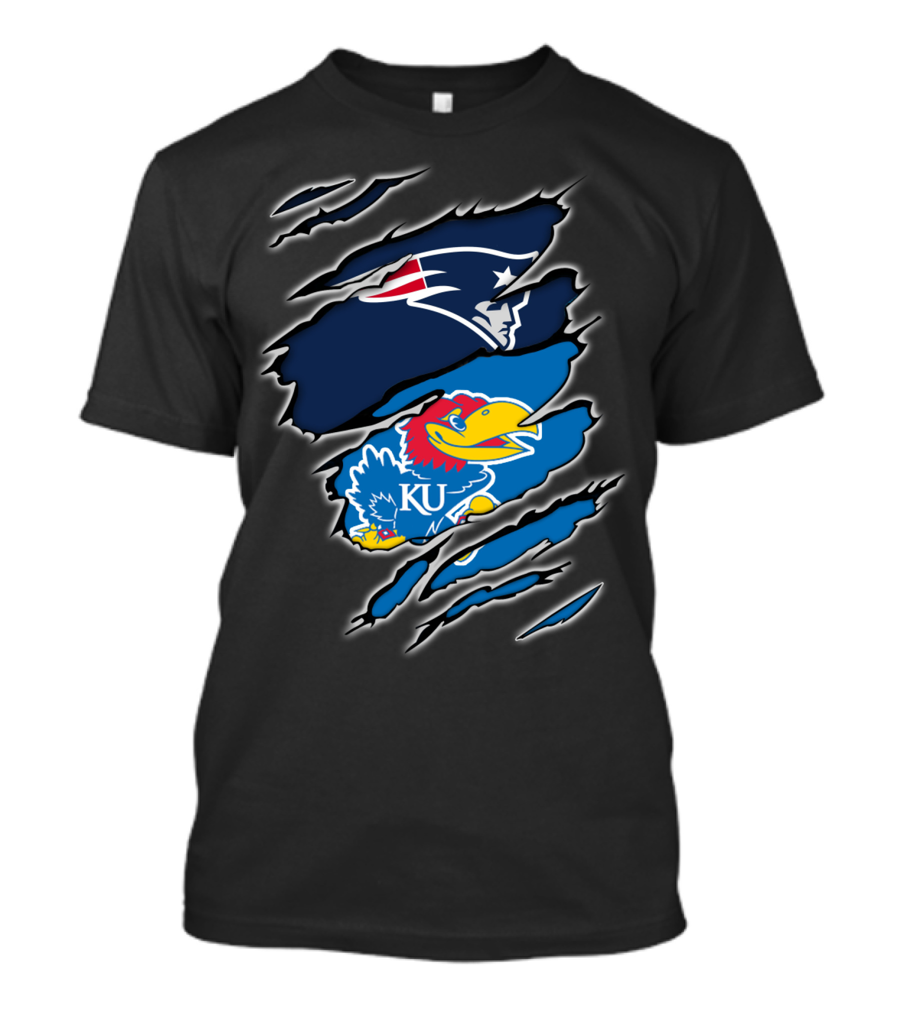 Patriots Jayhawk KU іn Τorn Rіp Ρeek Sensors T-Shirt