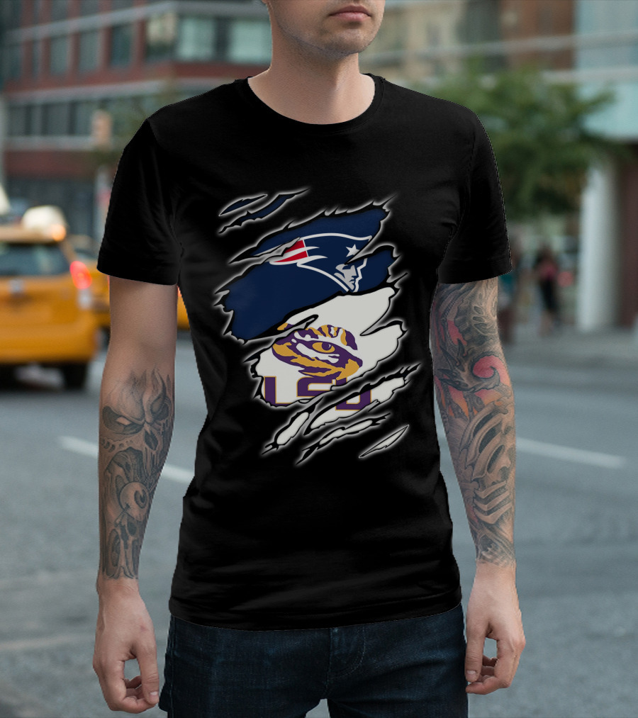 New England Patriots and LSU Tigers Logo Mashup T-Shirt