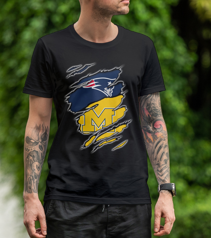 Patriots Logo And Michigan Block M Claw Marks T-Shirt