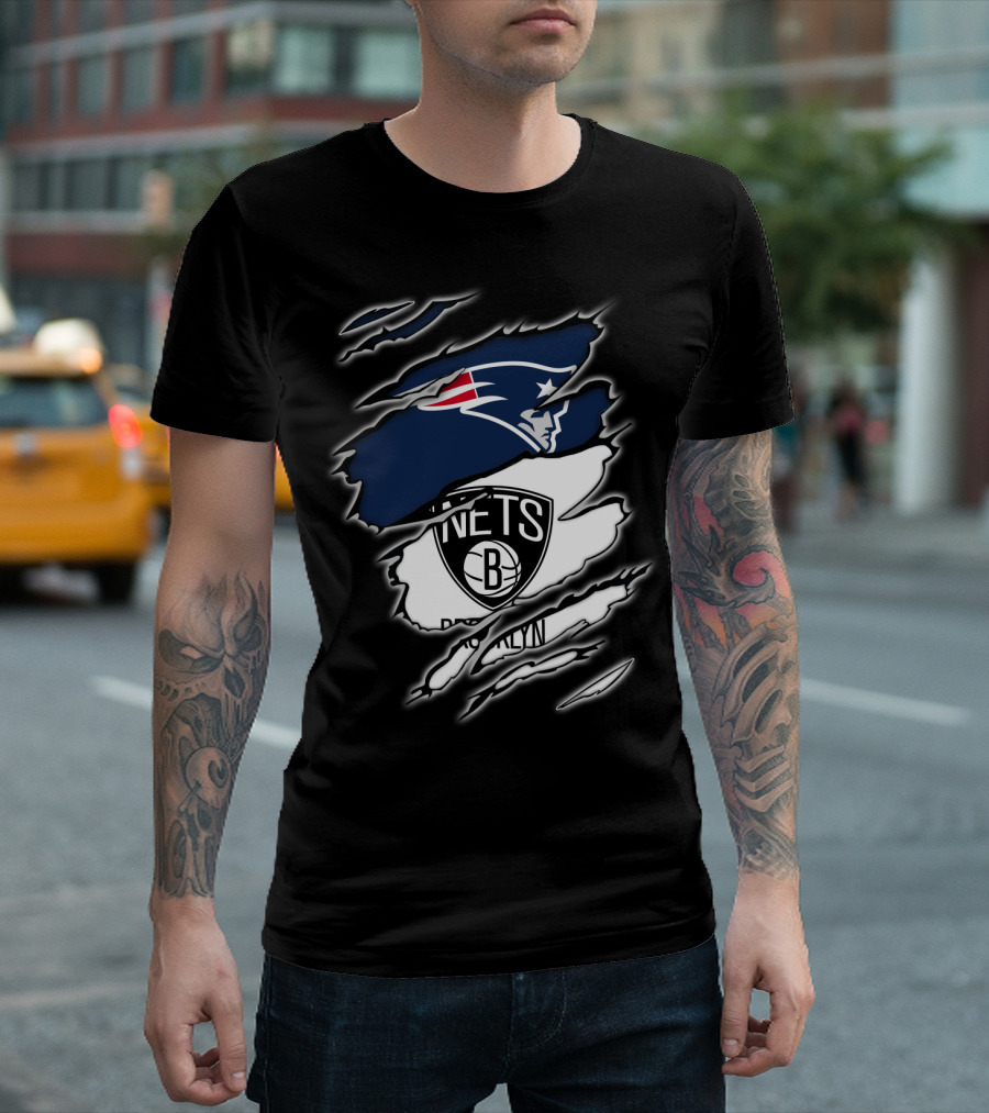 New England Patriots and Brooklyn Nets Ripped T-Shirt