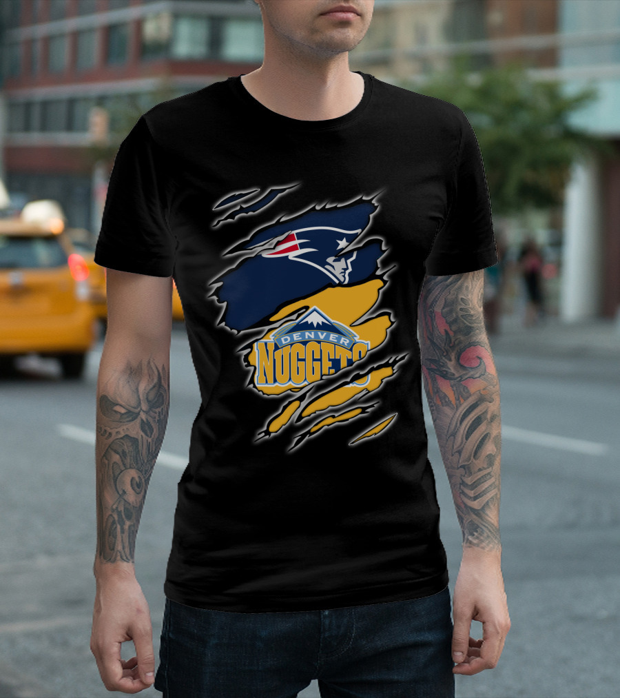 New England Patriots and Denver Nuggets Logos Mashup T-Shirt