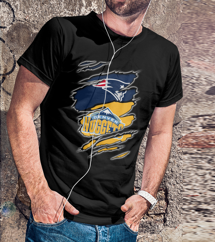 New England Patriots And Denver Nuggets Logos Mashup T-Shirt