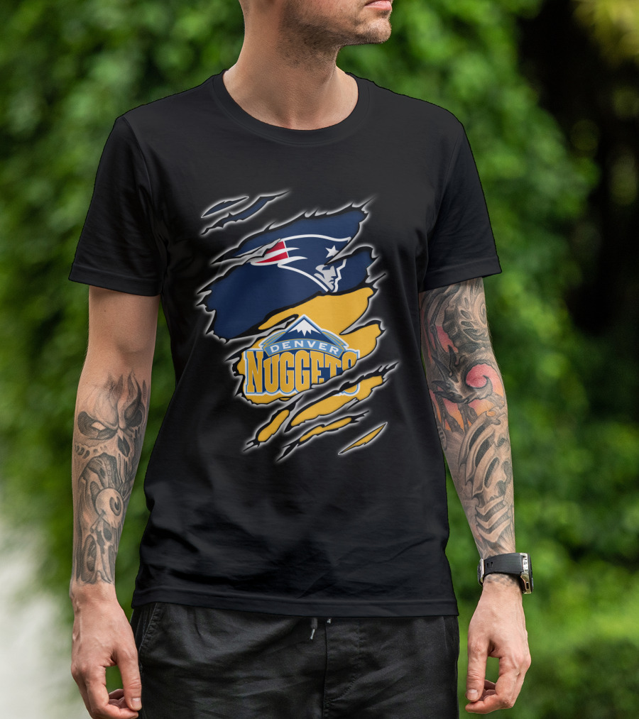 New England Patriots And Denver Nuggets Logos Mashup T-Shirt