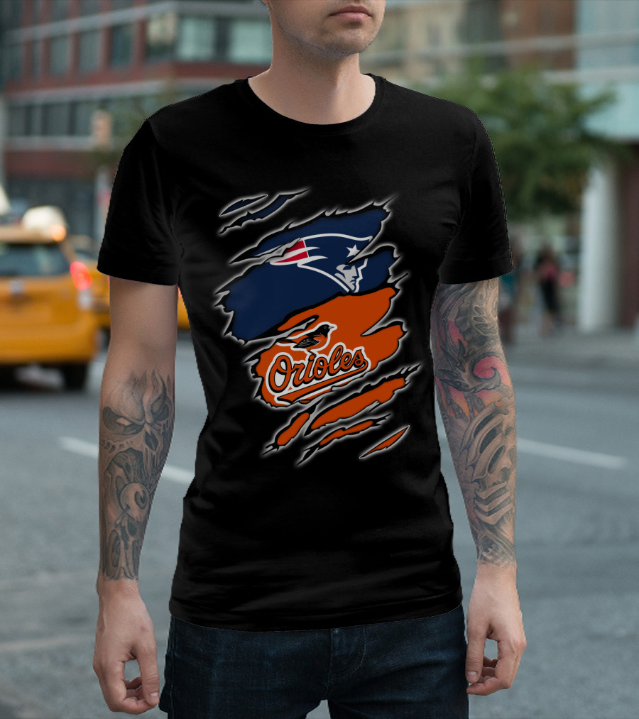 New England Patriots Baltimore Orioles Torn Ripped Claw Marks T-Shirt