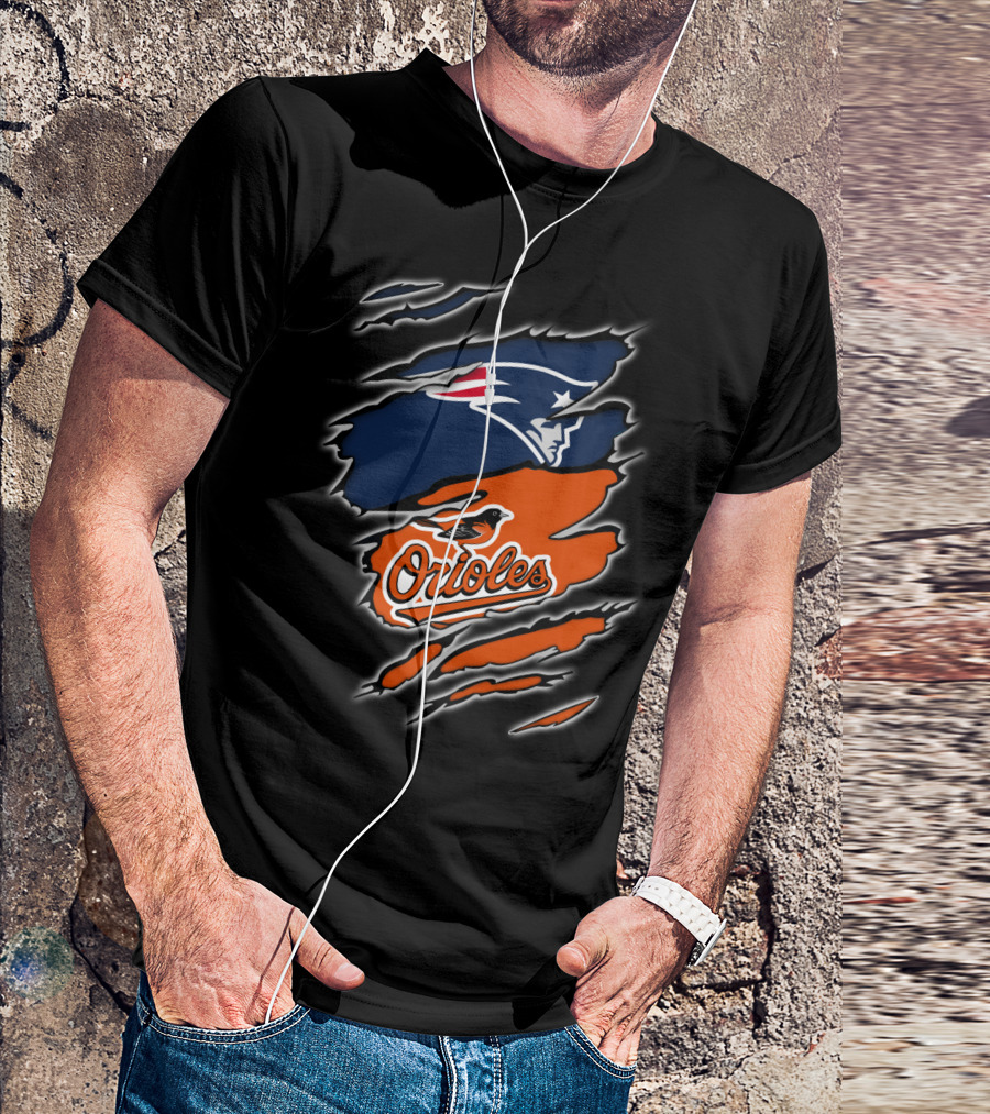 New England Patriots Baltimore Orioles Torn Ripped Claw Marks T-Shirt