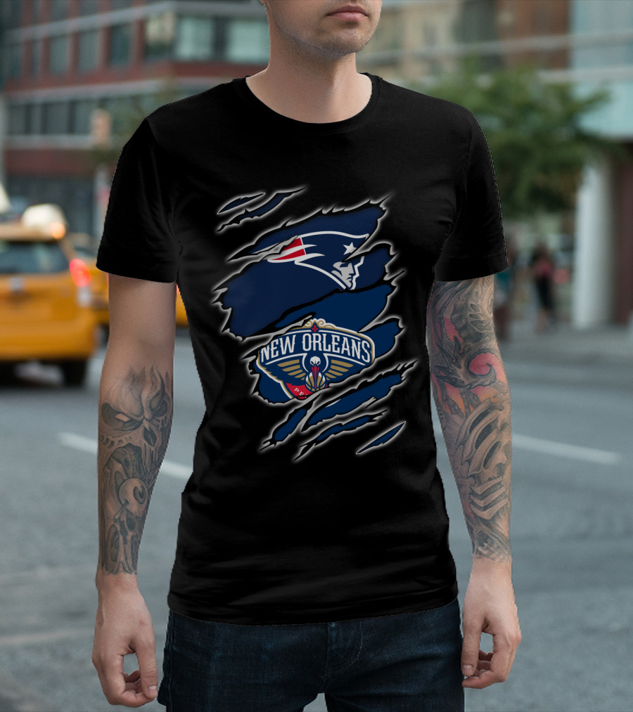 New England Patriots and New Orleans Pelicans Claw Marks T-Shirt