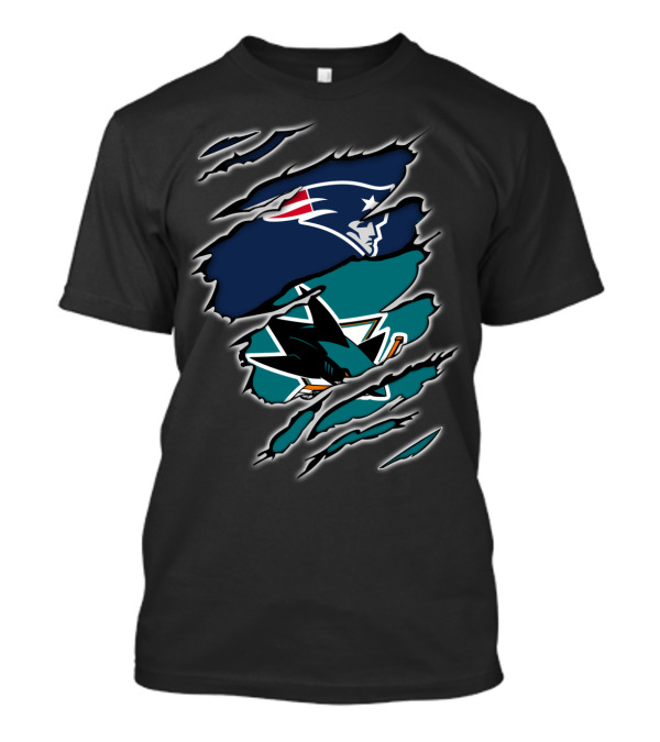 Patriots And Sharks Logos Inside Claw Marks T-Shirt
