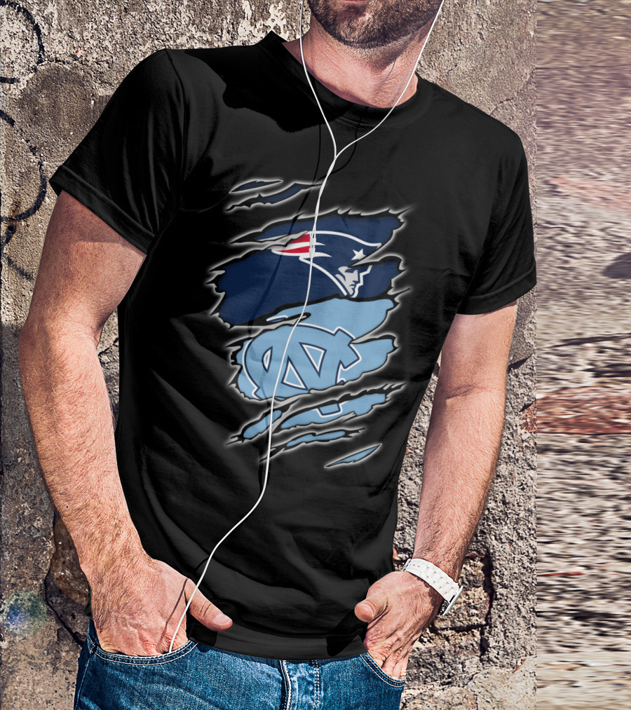Patriots And Tar Heels Logo Rip Claw Marks T-Shirt