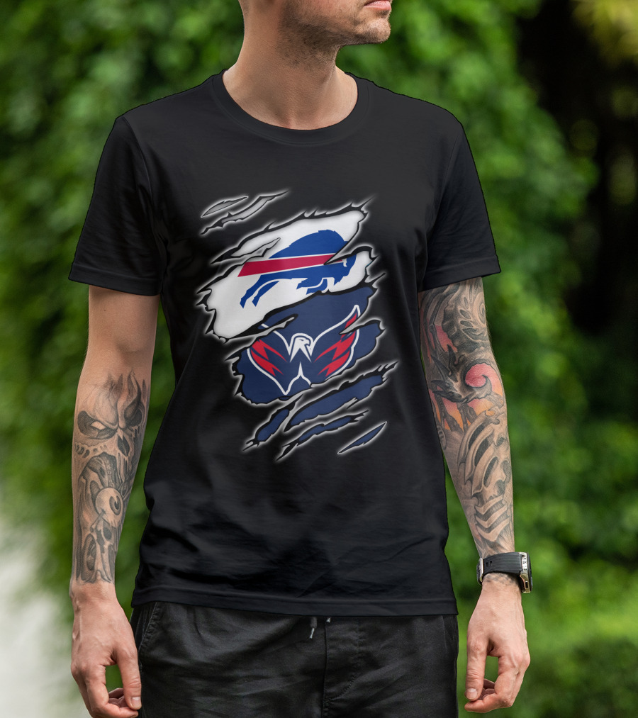 Buffalo Bills Washington Capitals Fan Ripped T-Shirt