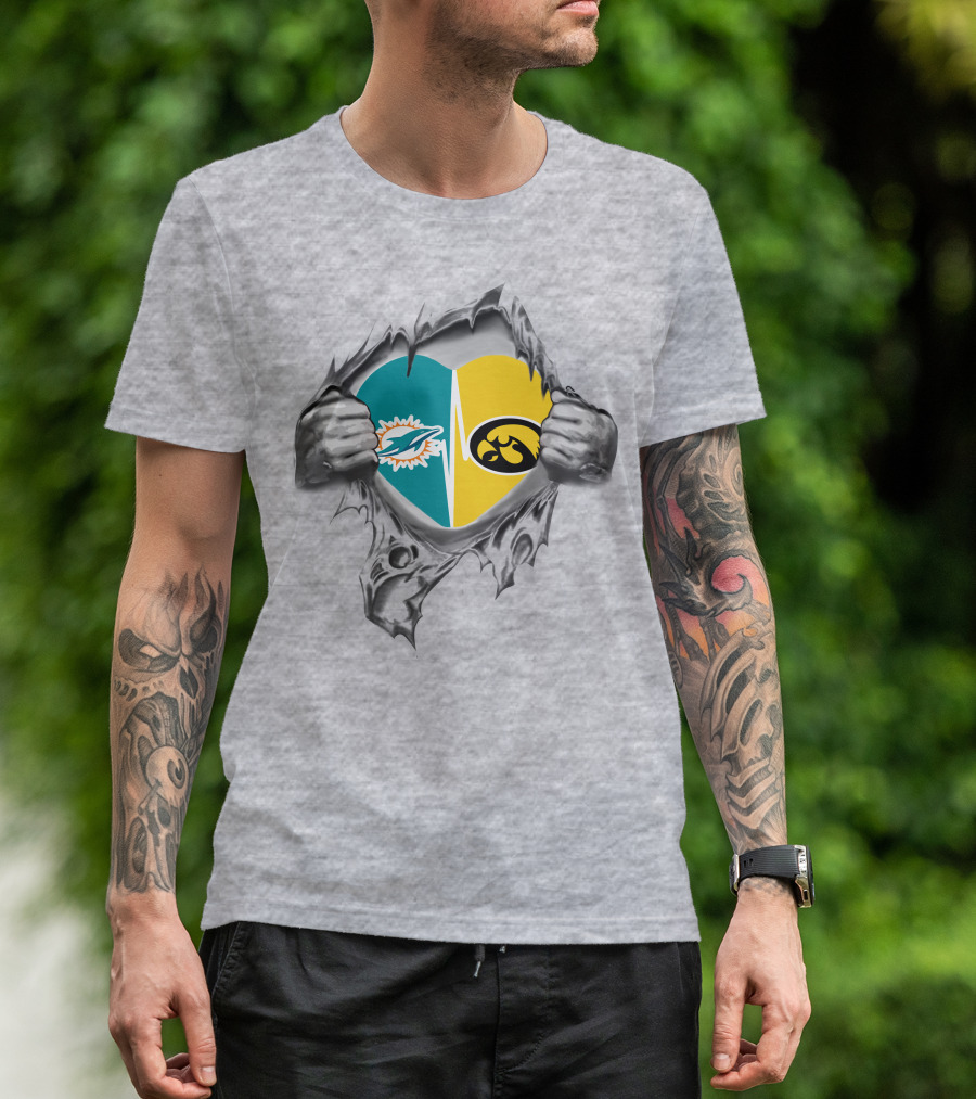 Miami Dolphins Iowa Hawkeyes Heart T-Shirt