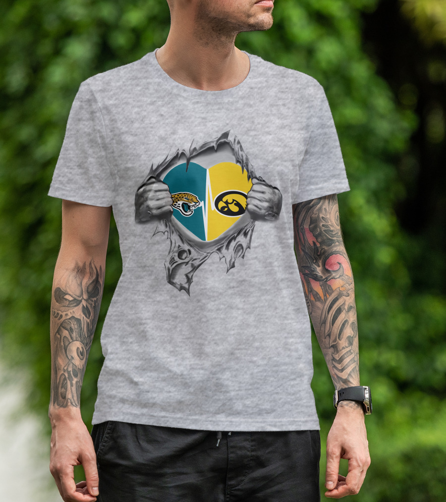 Hawkeyes Jaguars Heartbeat Logo Fusion Gray Background T-Shirt