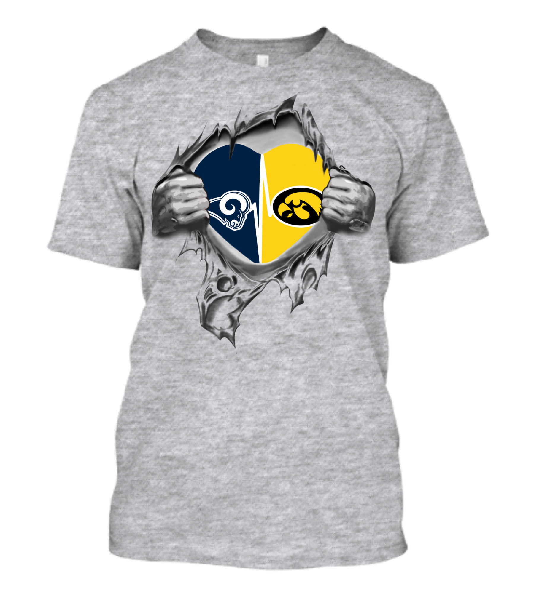 Hawkeyes Rams Split Heart Logo With Ripped Effect T-Shirt