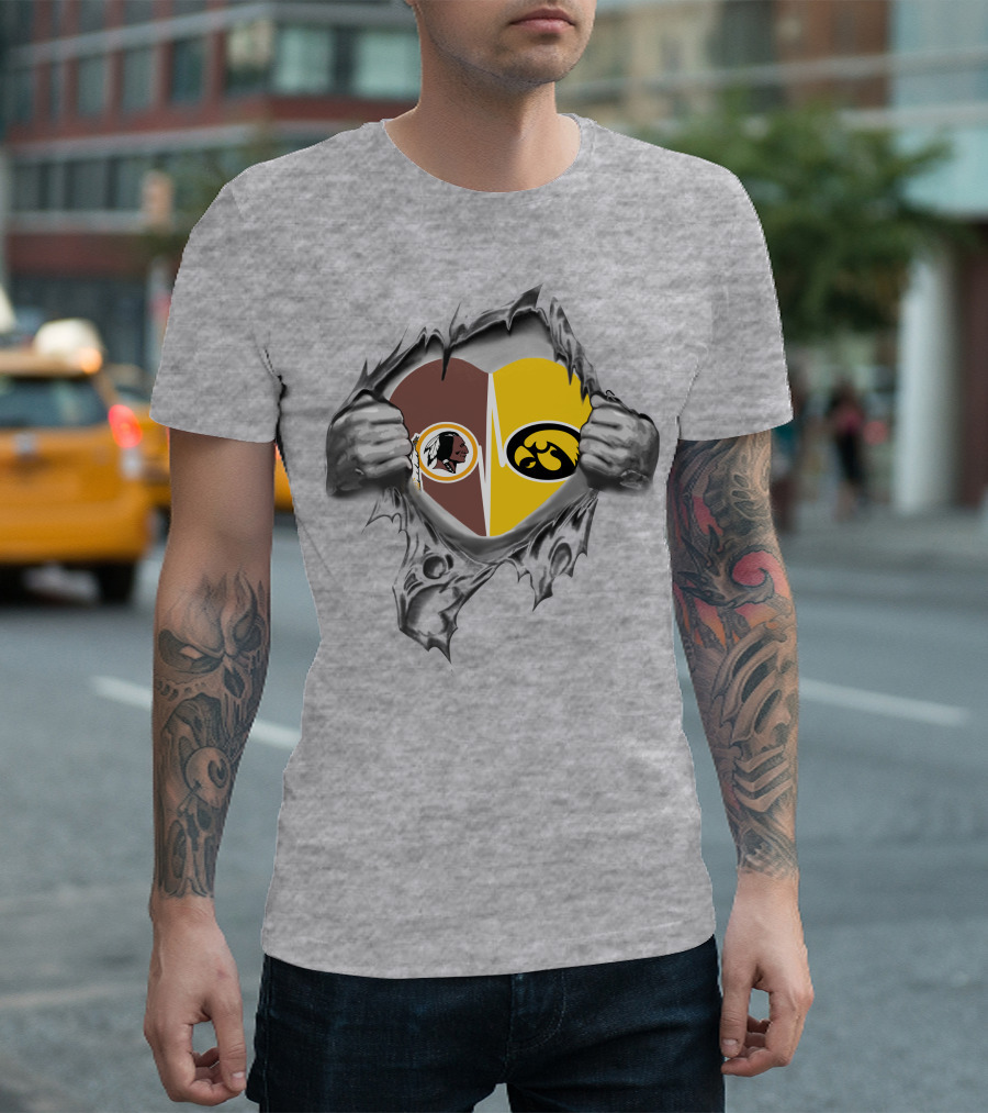 Hawkeyes Redskins Heart Inside Torn Ripped T-Shirt