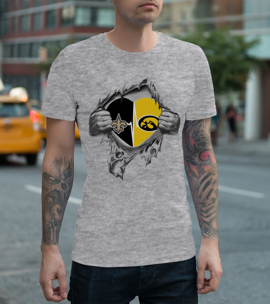 New Orleans Saints Iowa Hawkeyes Heart T-Shirt